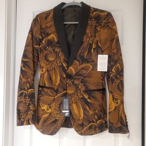 jf j.ferrar Brown & Black Floral Men's Blazer